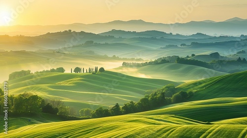 Dreamy landscape with rolling hills © kanyawee
