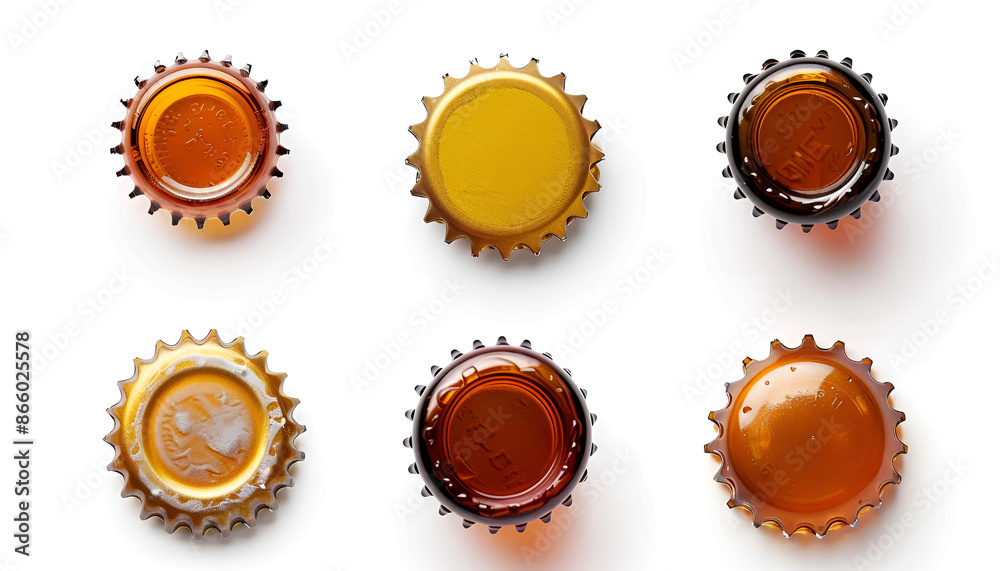 Beer bottle cap isolated on white, different sides Beer bottle cap isolated on white, different sides