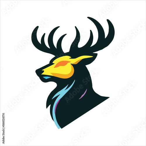 Graphic black silhouettes of wild deers – male, female and roe deer