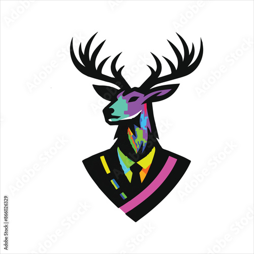Graphic black silhouettes of wild deers – male, female and roe deer