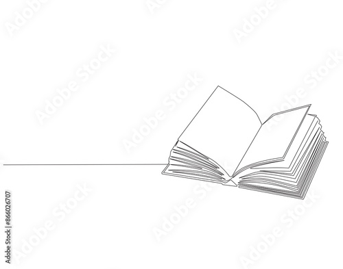Continuous one line drawing of opened book. One line drawing illustration of book. Education book, idea, school and intelligence concept line art. Editable outline.