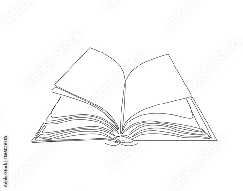 Continuous one line drawing of opened book. One line drawing illustration of book. Education book, idea, school and intelligence concept line art. Editable outline.