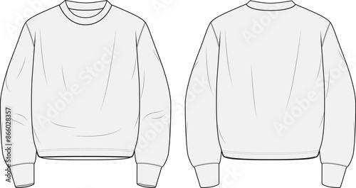 Crewneck Sweater Fashion Illustration Mock-up Template for Design and Tech Packs Front and Back Views