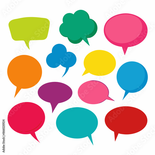 A variety of colorful speech bubbles displayed against a white backdrop