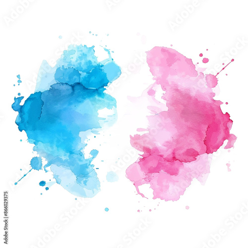 watercolor splash, pink and blue colors, clipart png on transparent background