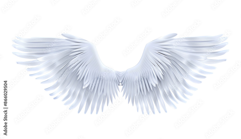 Obraz premium White angel wings png on transparent background. A pair of majestic feathered wings in a front view, bird or angel.