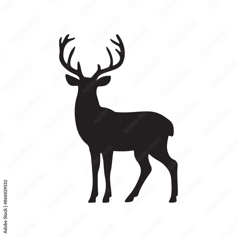 Graphic black silhouettes of wild deers – male, female and roe deer Graphic black silhouettes of wild deers – male, female and roe deer