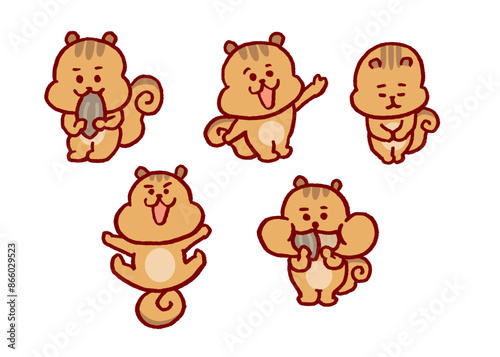 アーモンドを食べるかわいいリスのキャライラスト