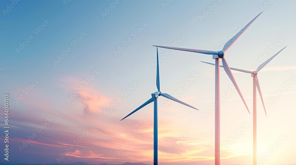 Obraz premium Wind turbines silhouetted against a colorful sunset sky.