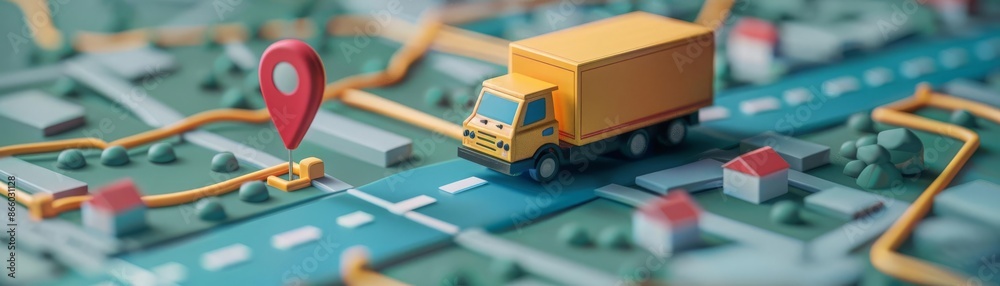 A map with a pin showing the location of a delivery truck A map with a pin showing the location of a delivery truck
