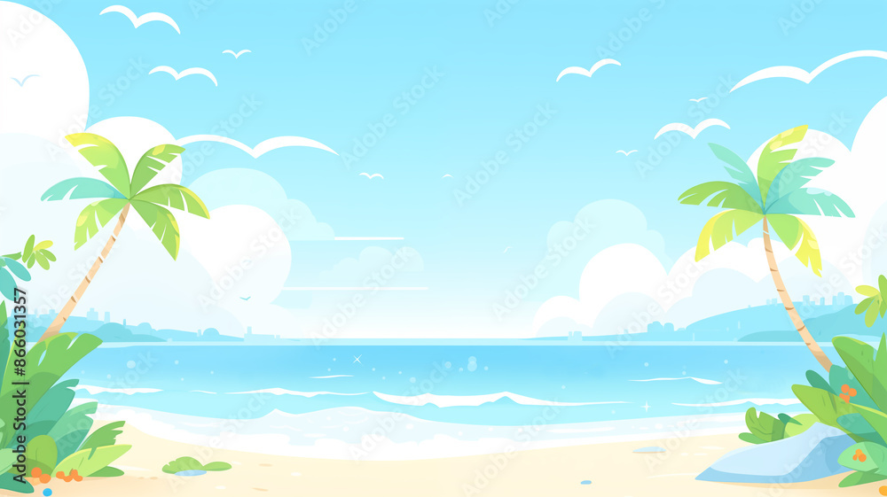 Fototapeta premium Hand drawn cartoon summer outdoor landscape illustration background 