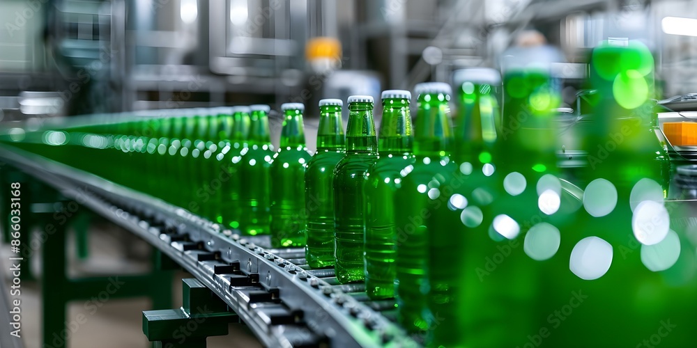 Automated Belt System for Green Beverage Bottling Plant. Concept Beverage Bottling, Green Technology, Automated Systems, Industrial Machinery, Efficiency Optimization Automated Belt System for Green Beverage Bottling Plant. Concept Beverage Bottling, Green Technology, Automated Systems, Industrial Machinery, Efficiency Optimization