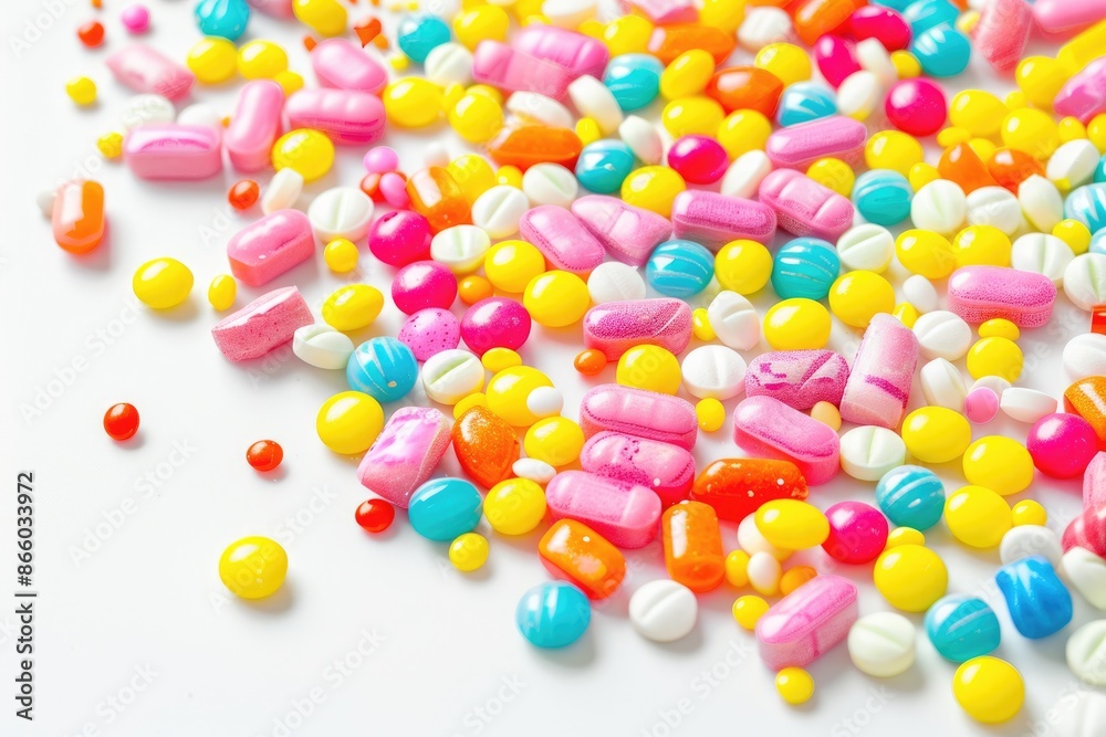 Candy Spill. Abstract Bonbons in Various Colours on Bright White Background Candy Spill. Abstract Bonbons in Various Colours on Bright White Background