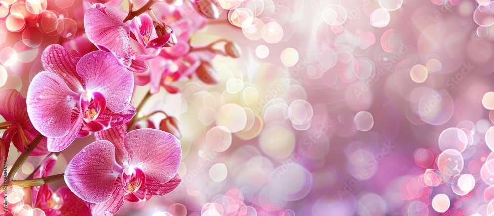 Orchid flowers blooming against an abstract backdrop with copy space image. Orchid flowers blooming against an abstract backdrop with copy space image.