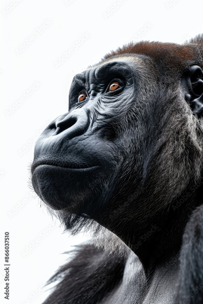 Obraz premium Close-up portrait of a gorilla against white backdrop.