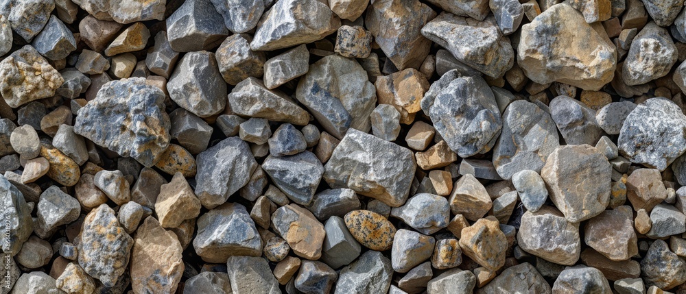 Panoramic close-up, high detail scan of granite gravel material, Generative AI 