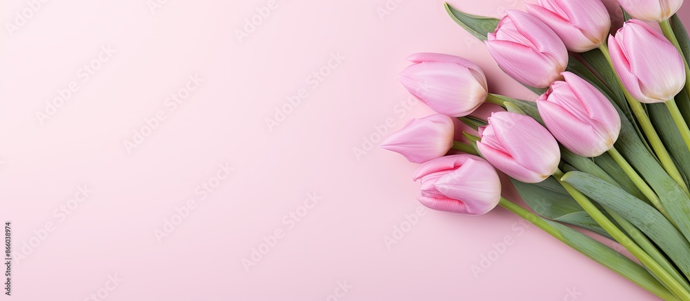 Soft-hued pink tulips bouquet with copy space image. Soft-hued pink tulips bouquet with copy space image.
