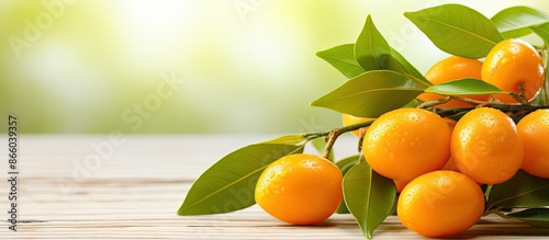 Ripe kumquats with leaves d...