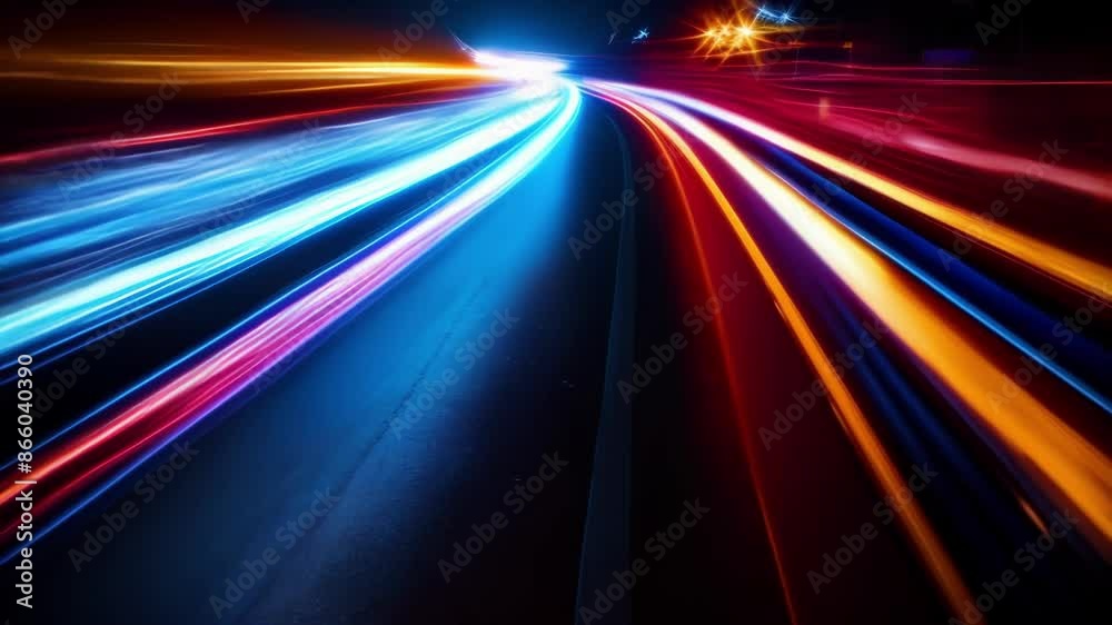 Bold and striking the neon light trails on the black background demand attention Bold and striking the neon light trails on the black background demand attention