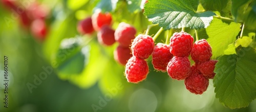 Ripe red raspberries on a b...