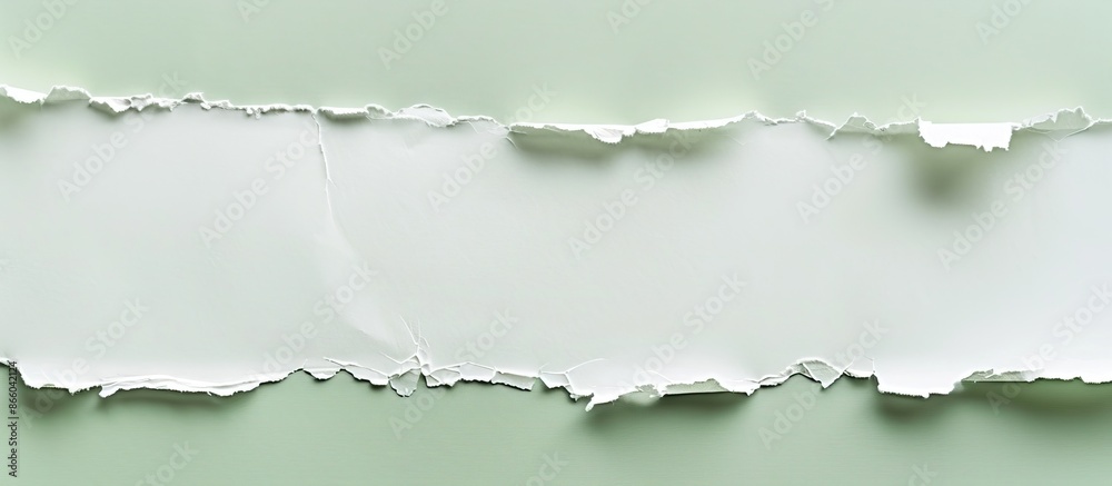 Fototapeta premium Textured white paper with torn edges, set against a light green backdrop, ideal for adding text or graphics in a copy space image.
