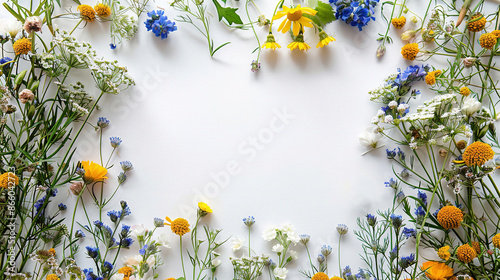 white minimalistbackground  with colorful flowers photo