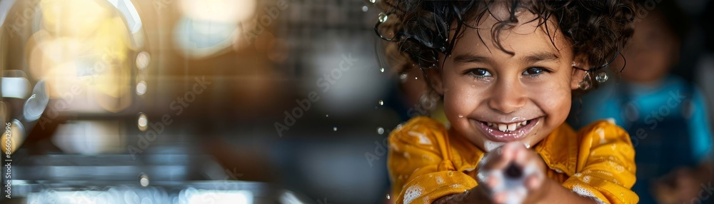A young girl with curly hair smiles shyly at the camera. A young girl with curly hair smiles shyly at the camera.