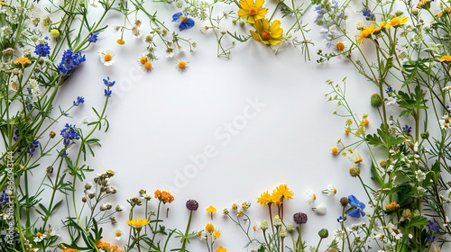 white minimalistbackground  with colorful flowers photo