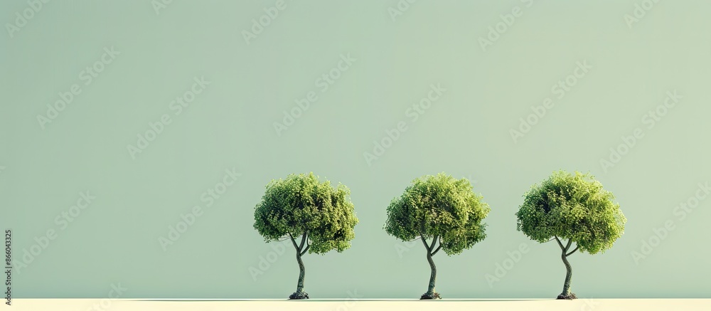 three small tree isolated on pastel background Growth. with copy space image. Place for adding text or design three small tree isolated on pastel background Growth. with copy space image. Place for adding text or design