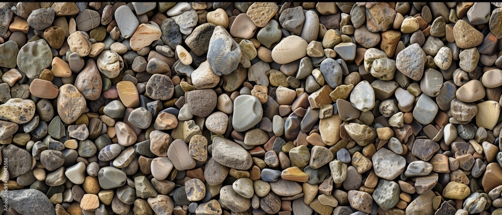Panoramic close-up, high detail scan of pea gravel material, Generative AI Panoramic close-up, high detail scan of pea gravel material, Generative AI