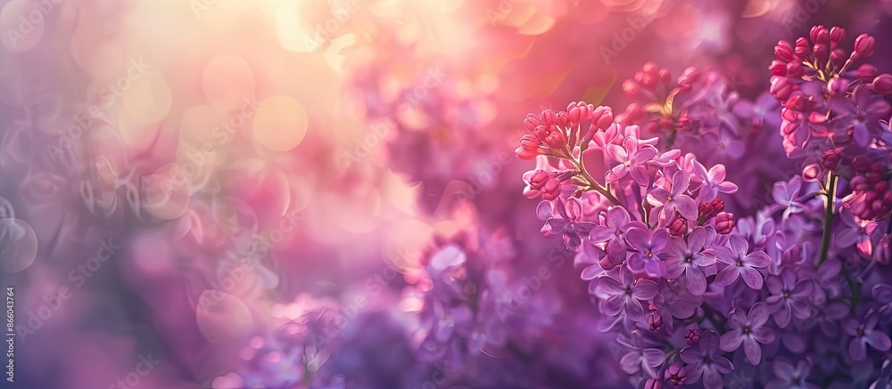 Close-up of beautiful lilac flowers in spring sunlight, creating a stunning natural landscape with a wide panoramic view in a long banner, perfect for copy space image. Close-up of beautiful lilac flowers in spring sunlight, creating a stunning natural landscape with a wide panoramic view in a long banner, perfect for copy space image.