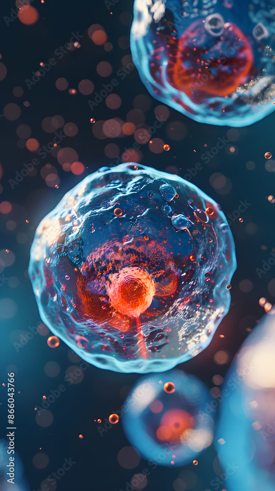 Naklejka premium 3d rendering of human cells in a blue background.