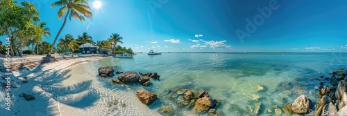 Miami Water. Sandspur Beach Panoramic View in Florida Keys with Sunny Day Landscape photo