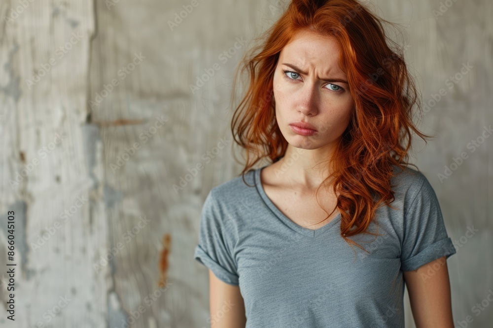 Frowning Woman. Portrait of Young Adult White Woman Looking Aside with Displeasure Frowning Woman. Portrait of Young Adult White Woman Looking Aside with Displeasure
