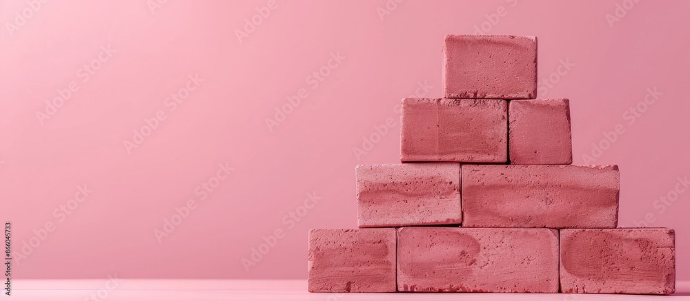 Obraz premium The idea that effort is timeless is portrayed on lovely brick blocks against a pink backdrop, illustrating the enduring nature of business efforts with copy space image.