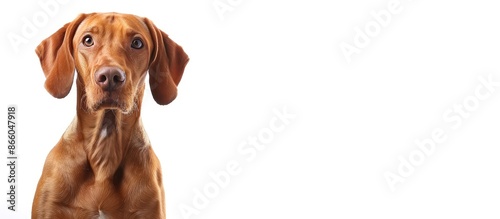 Charming red dog seated aga...