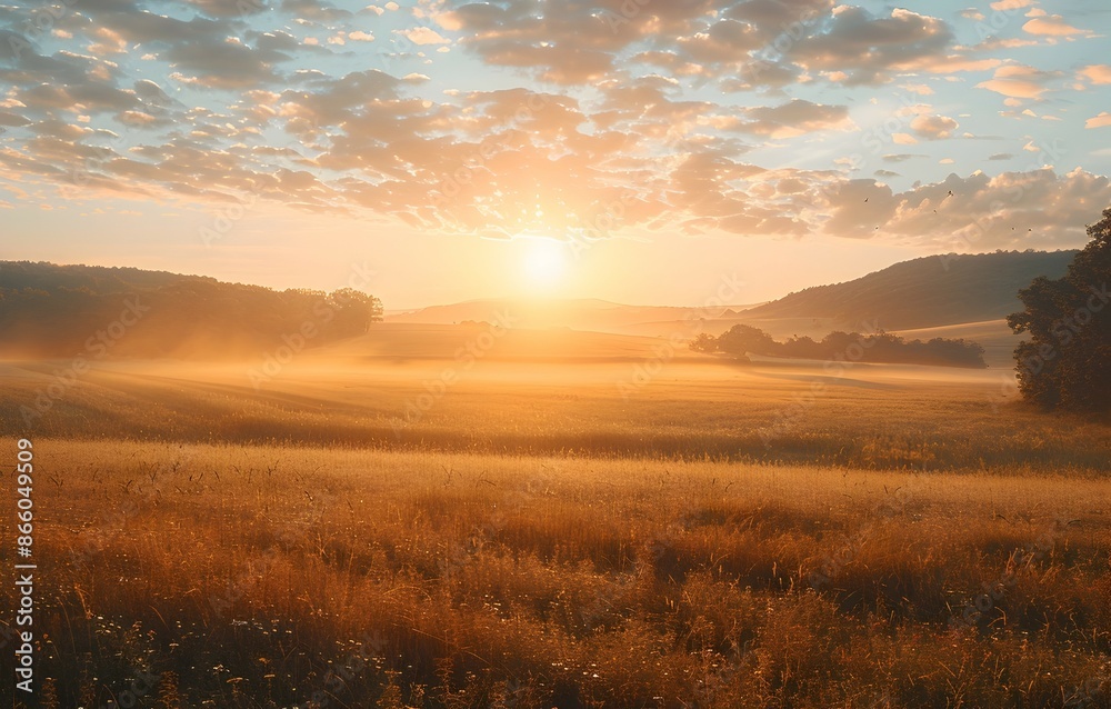 Peaceful Countryside Sunrise Symbolizing New Beginnings and Embracing Renewed Energy Peaceful Countryside Sunrise Symbolizing New Beginnings and Embracing Renewed Energy