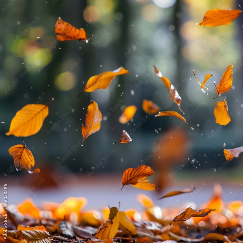 Golden Autumn Leaves Falling to the Ground Golden Autumn Leaves Falling to the Ground