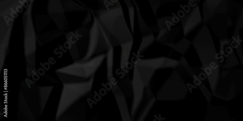 Black wrinkly backdrop paper background. panorama craft wrinkly paper texture background, crumpled pattern texture. paper crumpled texture. black fabric crushed textured crumpled.