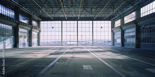empty factory or industrial warehouse facility interior hanger or workshop building as huge stage space