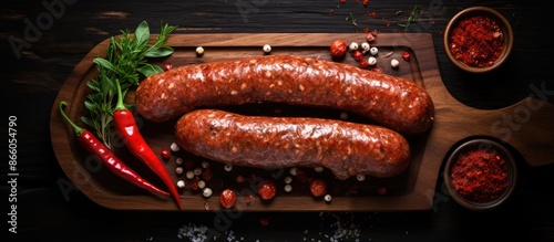 Raw chorizo and bratwurst s...