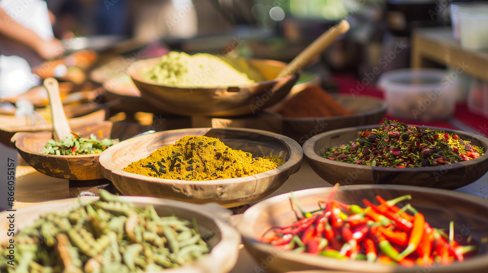 Obraz premium A community festivity promoting cultural harmony with the scent of diverse cuisines.