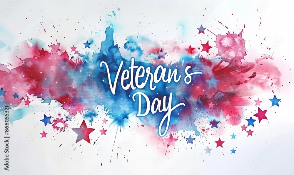 USA Veterans day background. Abstract grunge watercolor paint splashes in flag colors with calligraphy text. Template for holiday banner, invitation, flyer, etc. USA Veterans day background. Abstract grunge watercolor paint splashes in flag colors with calligraphy text. Template for holiday banner, invitation, flyer, etc.