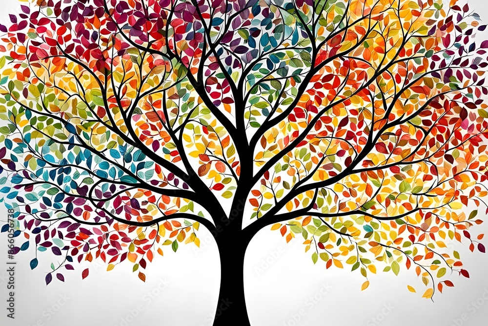 Nature's Palette: A Towering Tree Adorned with Vibrant Fall Foliage Nature's Palette: A Towering Tree Adorned with Vibrant Fall Foliage