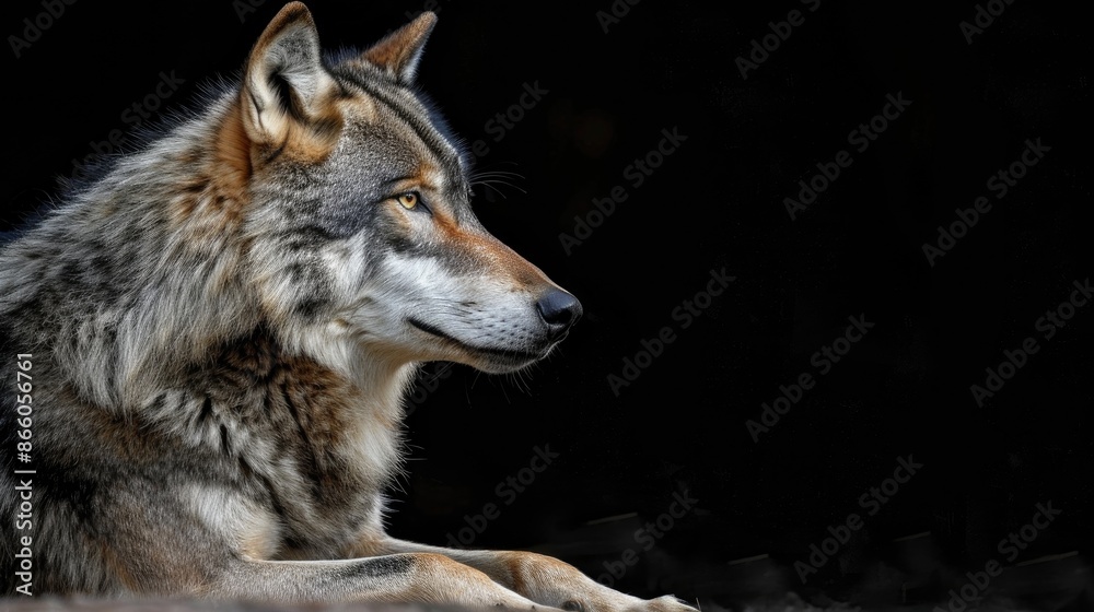 Fototapeta premium Wolf Resting with Space on the Left