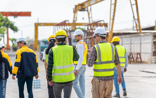 Obraz na plátně Group of Engineer and foreman worker team inspect the construction site, Site ma