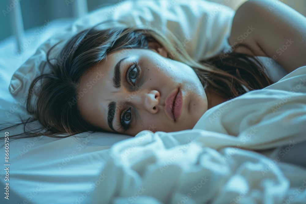 Hospital Sad. Young Woman Patient Lying at Hospital Bed Feeling Depressed and Worried Hospital Sad. Young Woman Patient Lying at Hospital Bed Feeling Depressed and Worried