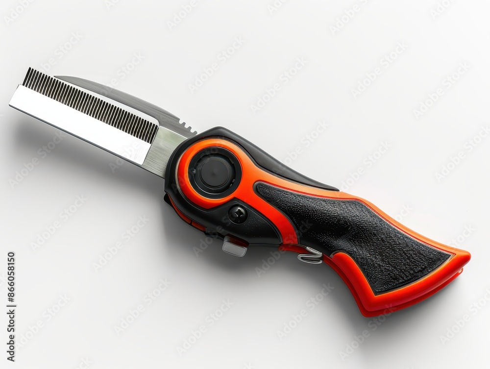 Obraz premium A knife with a black handle and an orange blade