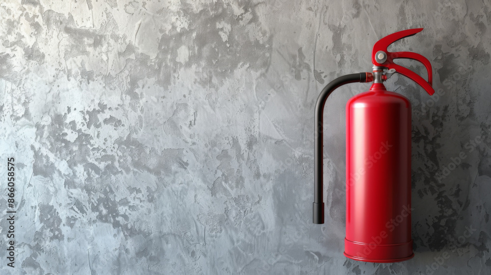 Red fire extinguisher mounted on a textured concrete wall, highlighting safety equipment in an industrial setting. Red fire extinguisher mounted on a textured concrete wall, highlighting safety equipment in an industrial setting.