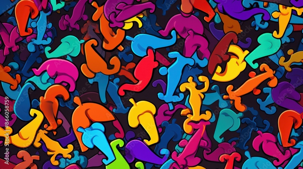 Obraz premium Vibrant pop art background featuring comic speech bubble expressions and question marks. Isolated for versatile use.